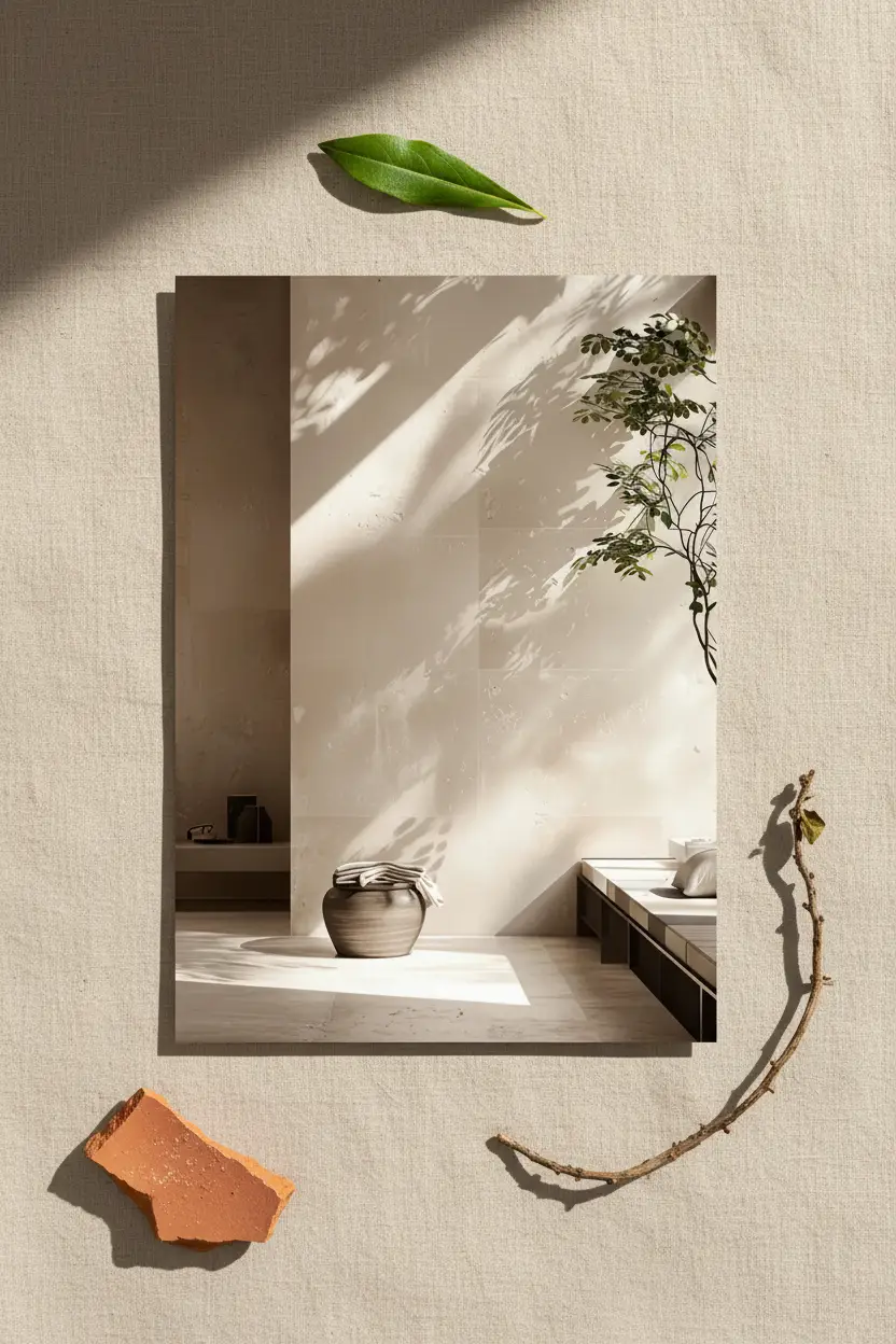 L'Ombre du Feuillage — Affiche murale minimaliste ivoire végétal, affiche murale minimaliste avec cadre bois, décoration murale salon ou chambre, style méditerranéen