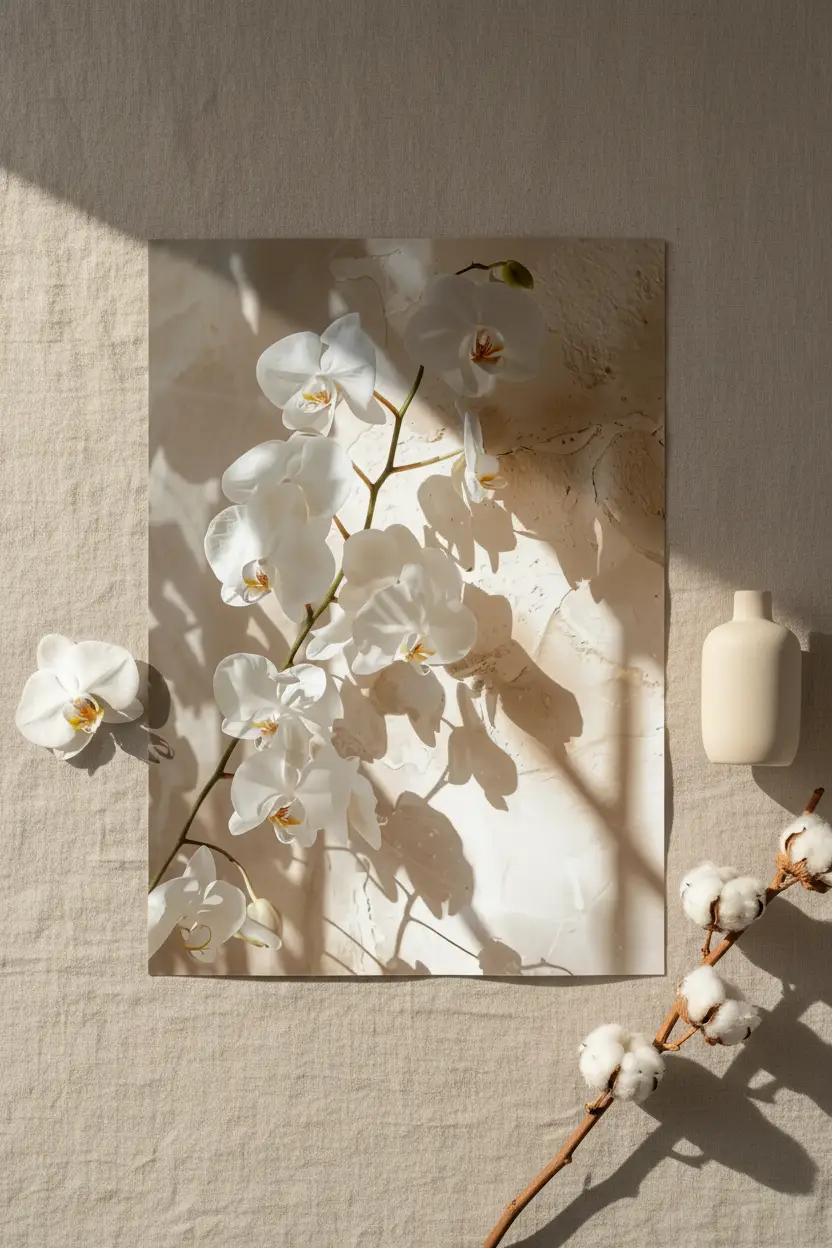 Der Orchideenzweig – Minimalistisches florales Poster in Elfenbein
