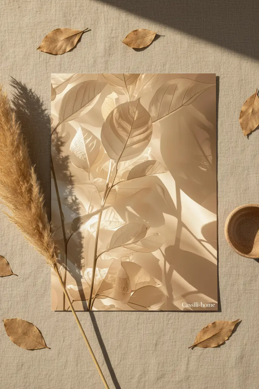 Golden Leaves — Minimalist Sand Botanical Wall Poster