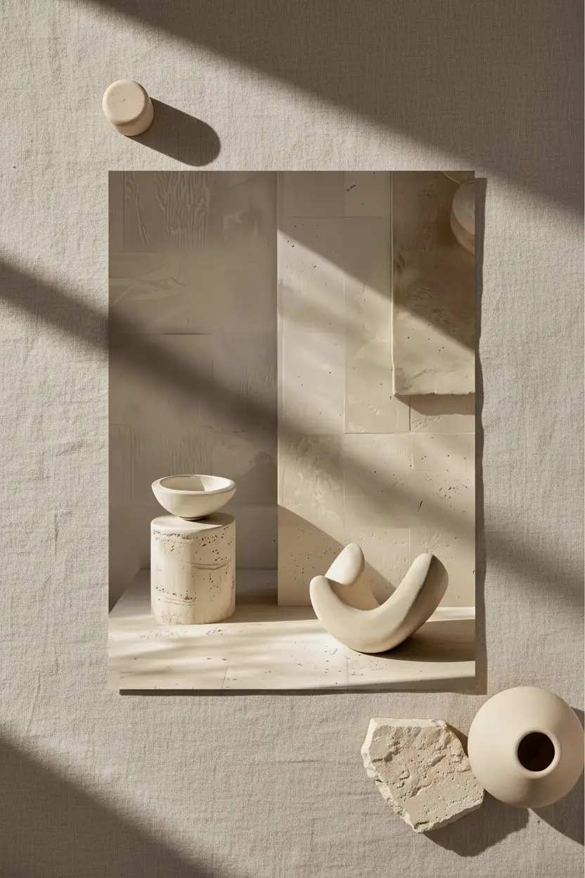 L'Offrande de Pierre — Affiche murale minimaliste sable minéral, affiche murale minimaliste avec cadre bois, décoration murale salon ou chambre, style méditerranéen