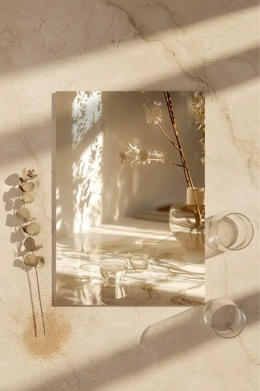 Golden Hour — Minimalist ivory botanical shadows wall poster
