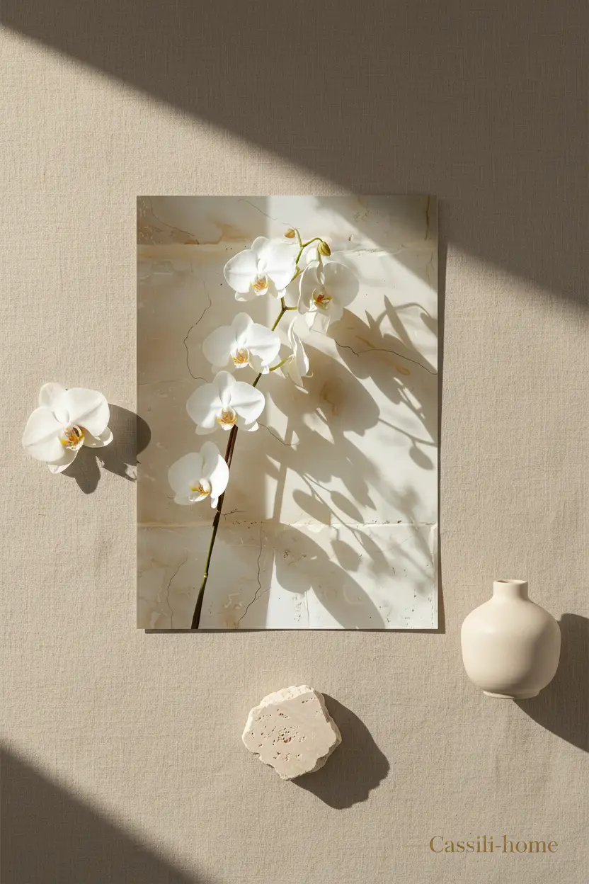 Die Steinorchidee – Minimalistisches florales Wandposter in Elfenbein