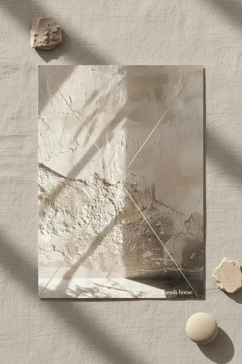La Lumière sur l'Enduit — Affiche murale minimaliste sable minéral, affiche murale minimaliste avec cadre bois, décoration murale salon ou chambre, style méditerranéen