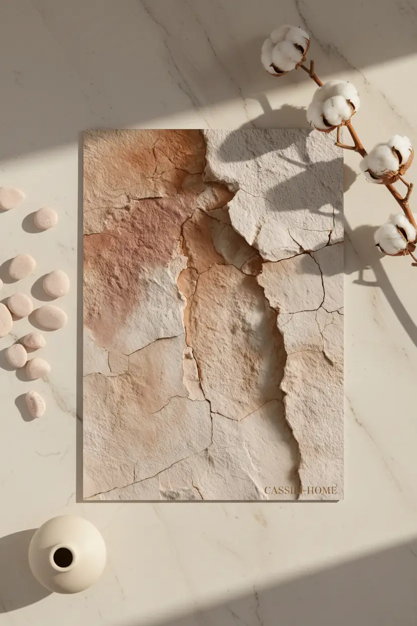 La Faille Rose — Affiche murale minimaliste minérale ivoire, affiche murale minimaliste avec cadre bois, décoration murale salon ou chambre, style méditerranéen