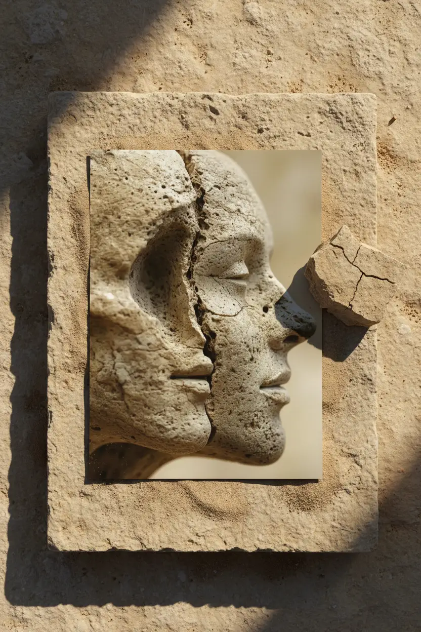Fracture — Affiche murale minimaliste beige sable visages pierre calcaire — affiche murale minimaliste | Cassili-home