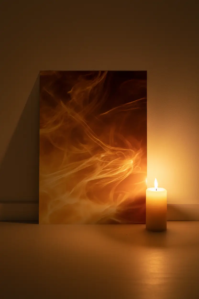 L’Âme du Feu — Minimalist väggaffisch gyllene bärnsten lågor