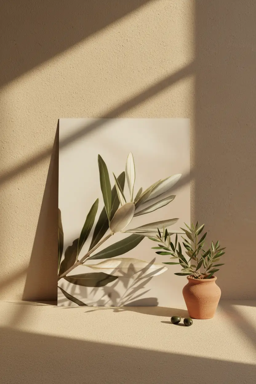 La Branche d’Olivier — Affiche murale minimaliste vert olive beige sable botanique méditerranéen — affiche murale minimaliste | Cassili-home