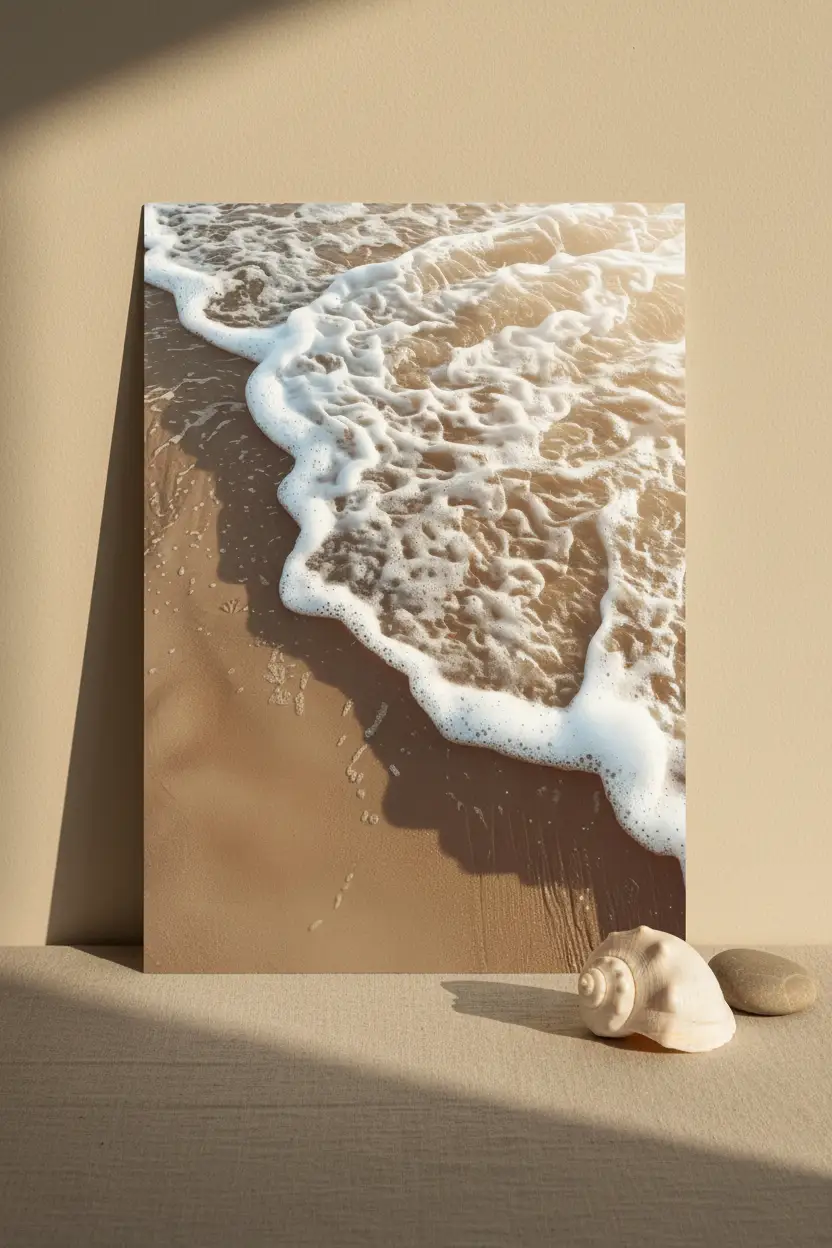 L'Impeto — Poster murale minimalista sabbia dorata schiuma onda mare