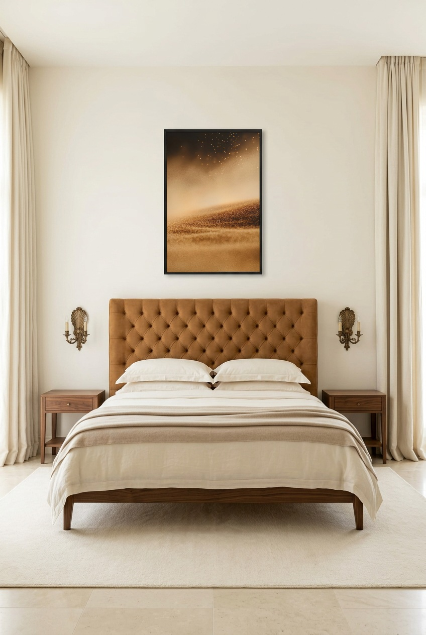 L’Envol du Sable — poster in a black frame in a bedroom