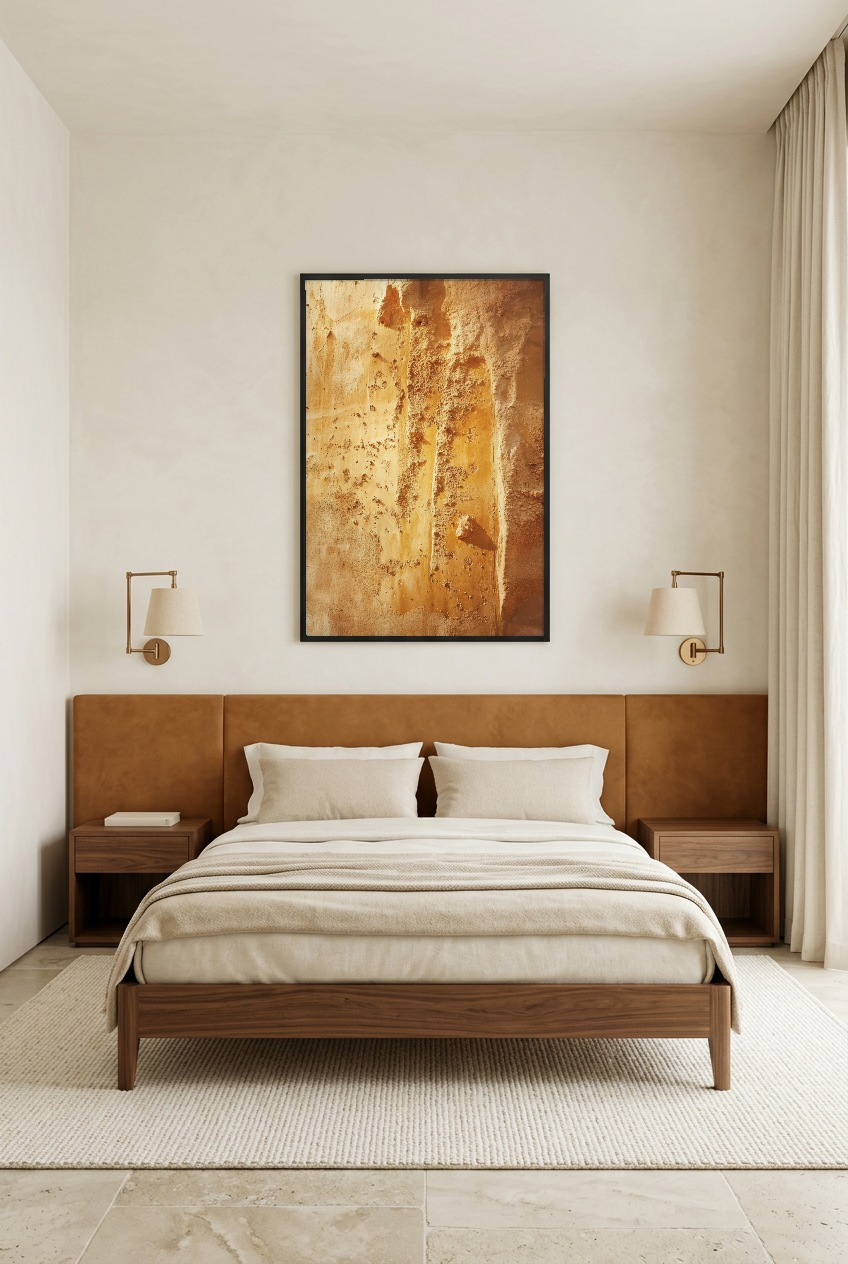 L’Ocre Vif — poster in a black frame in a bedroom