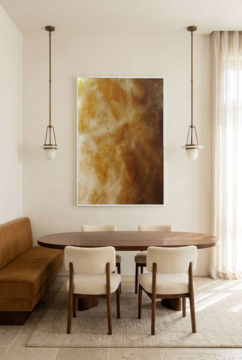 L’Onyx Doré — poster in a white frame in a dining room