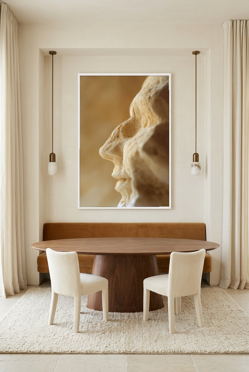 Relique — poster in witte lijst in een eetkamer
