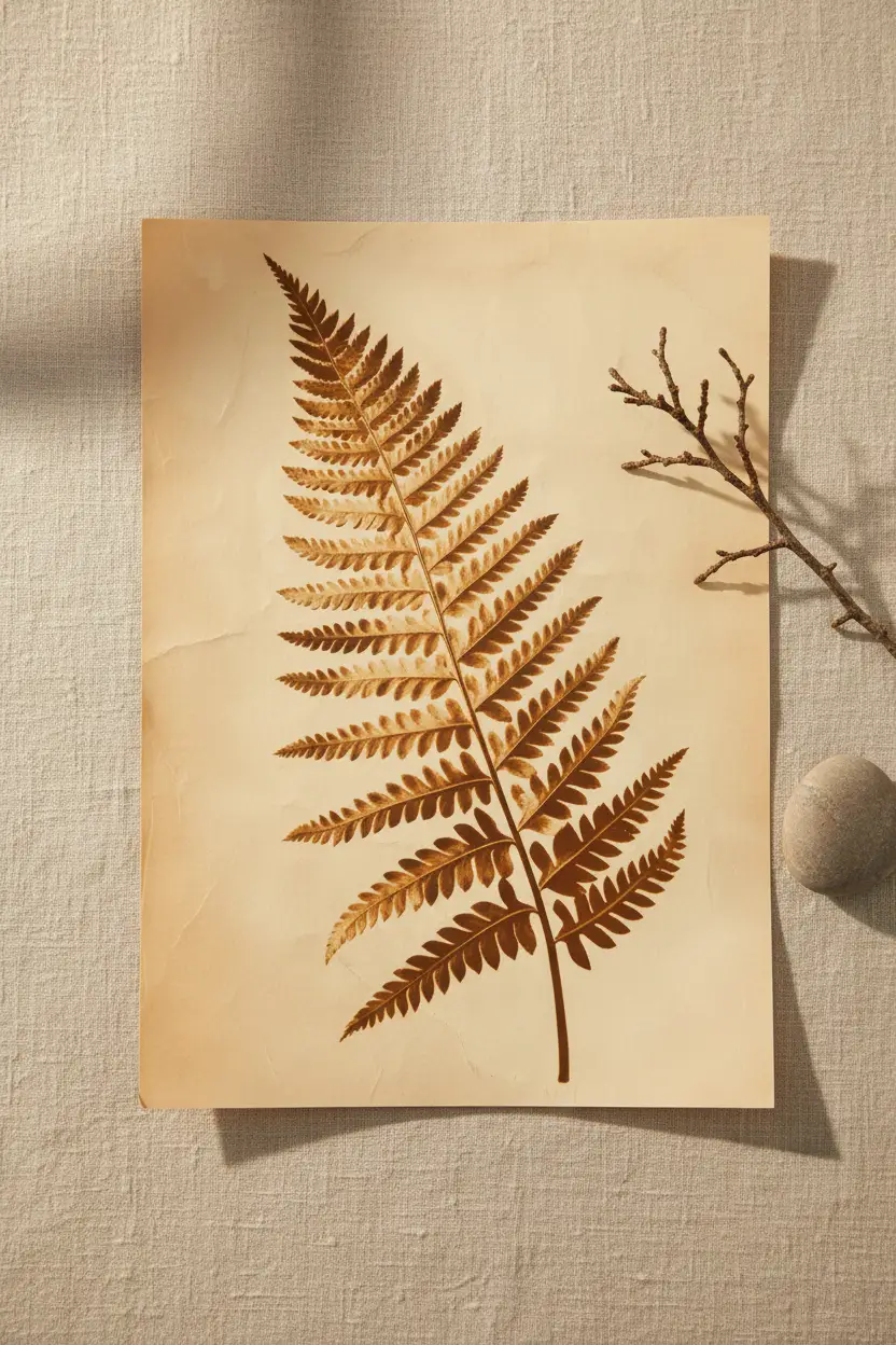 Golden Fern — Minimalist Botanical Beige Brown Wall Art Poster