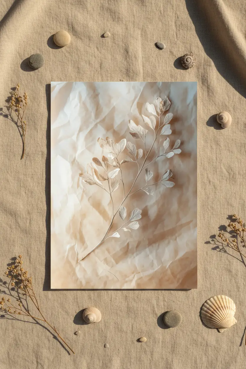Le Froissé — Affiche murale minimaliste beige ivoire botanique — affiche murale minimaliste | Cassili-home