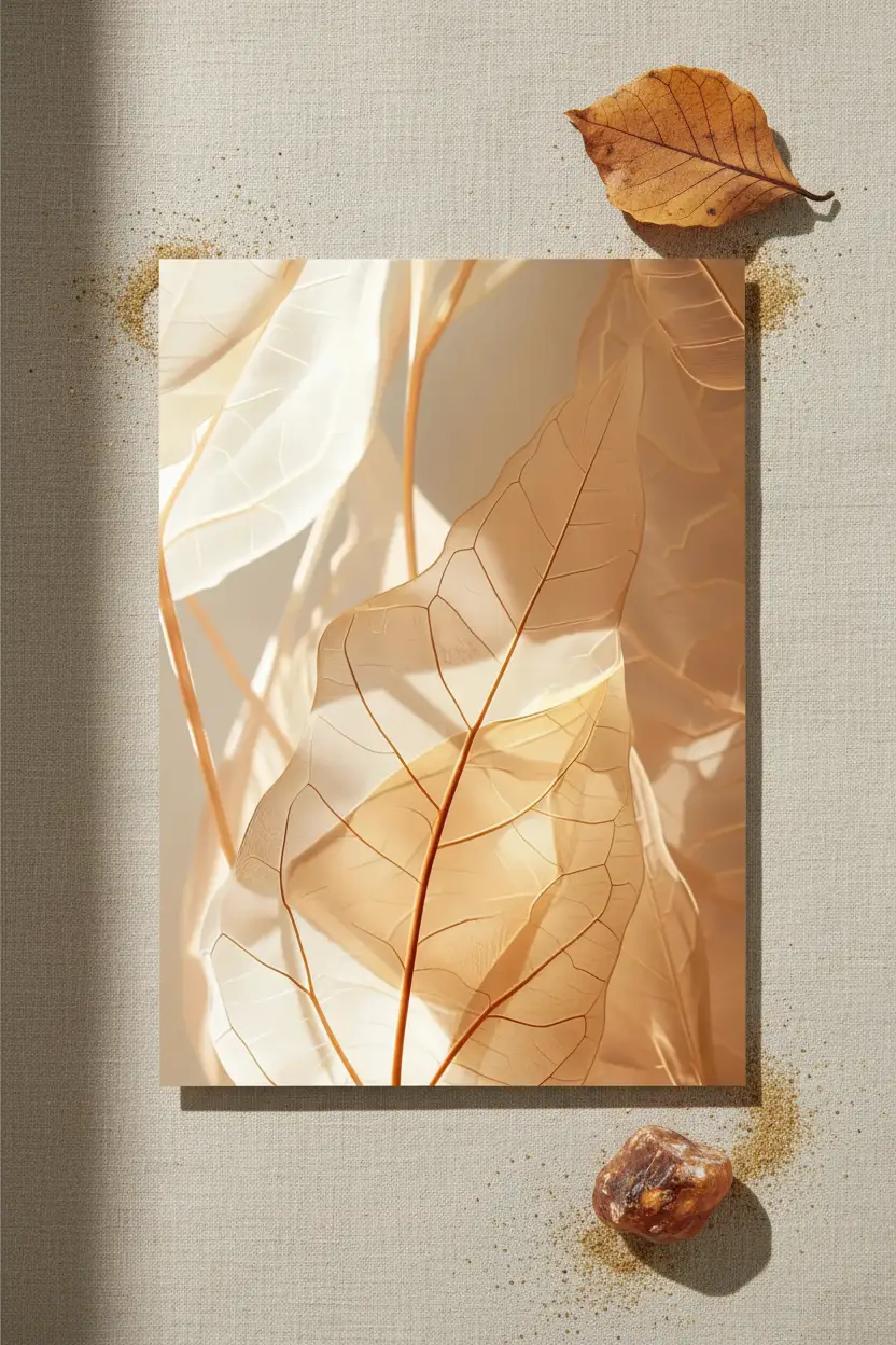 O Âmbar Vegetal — Poster de parede minimalista ouro âmbar folhas