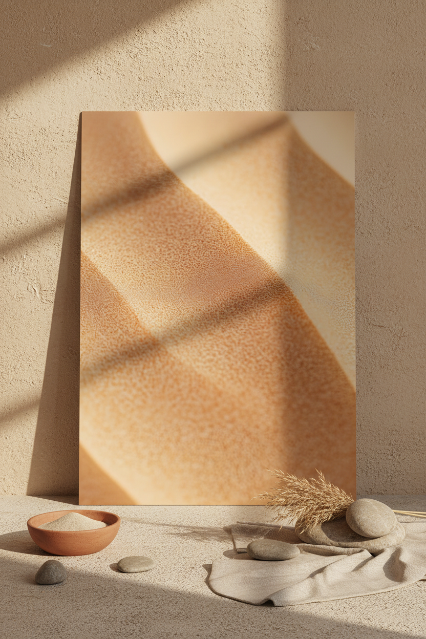 The Dune’s Side poster resting on the floor against a cream wall — macro dune curves