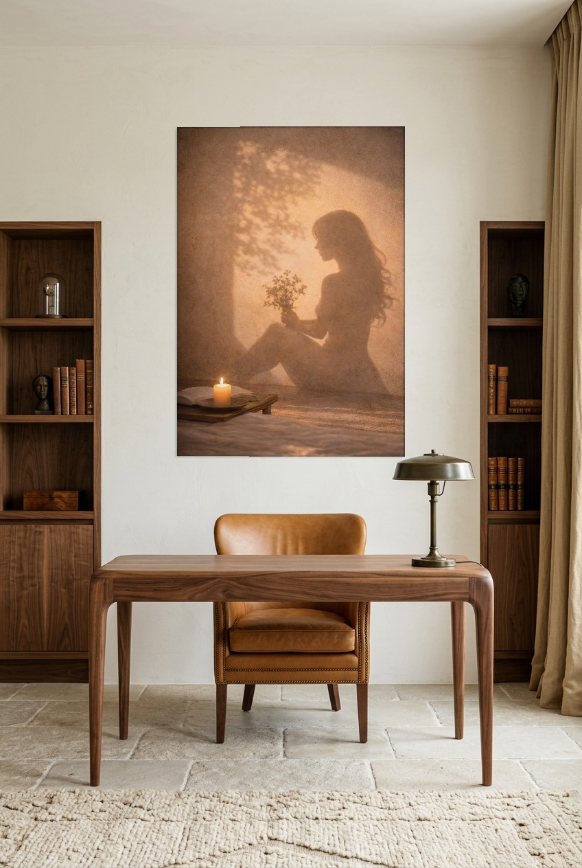 L’Offrande Silencieuse — poster zonder lijst in een werkkamer