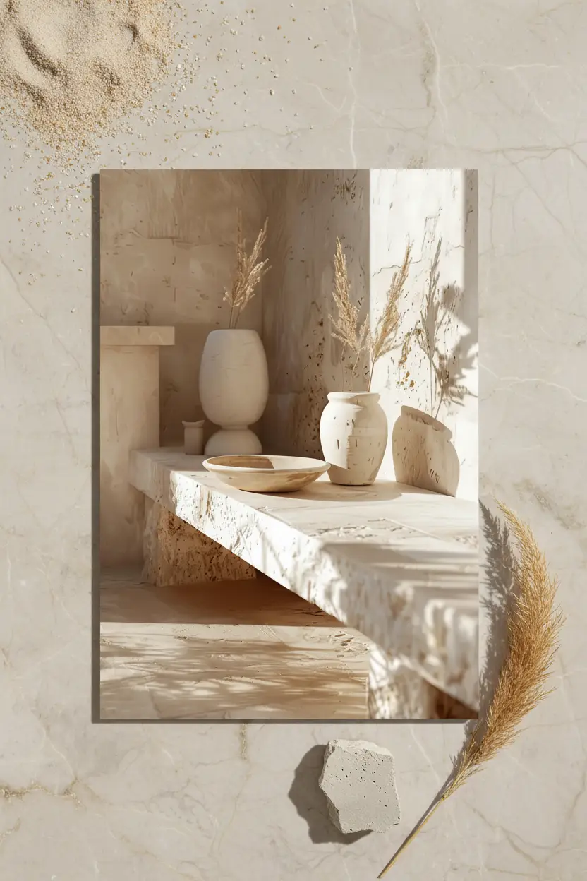 Poster, affiche murale minimaliste avec cadre bois, décoration murale salon ou chambre, style méditerranéen