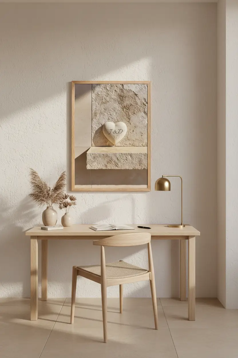 Le Cœur de Pierre — Affiche murale personnalisable pierre méditerranéenne, affiche murale minimaliste avec cadre bois, décoration murale salon ou chambre, style méditerranéen