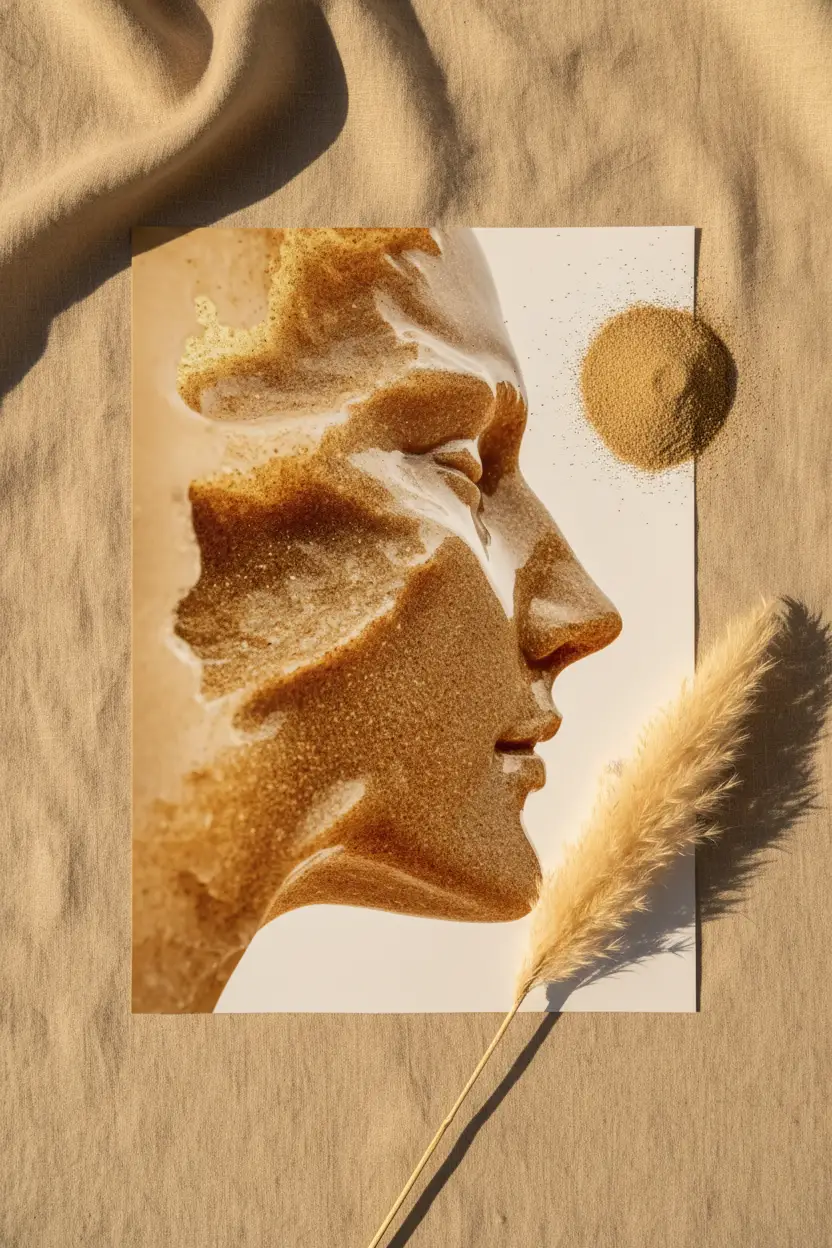 Le Profil Doré — Affiche murale minimaliste or sable visage profil sculpté abstrait — affiche murale minimaliste | Cassili-home
