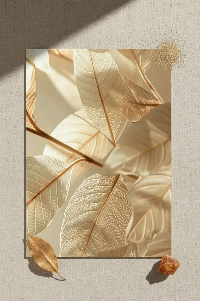L’Or des Feuilles – Minimalistisches Wandposter Champagner Goldblätter
