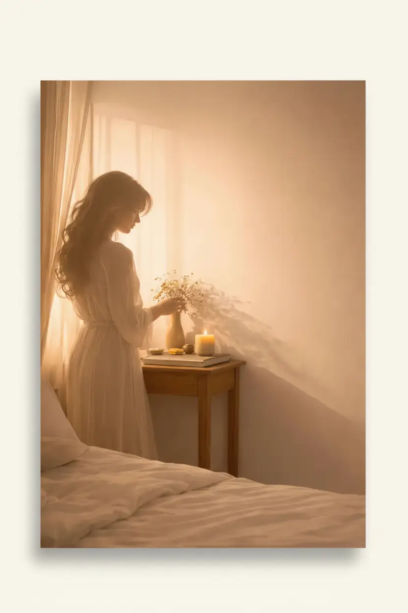Le Rituel des Fleurs — Minimalist väggaffisch gyllene rum
