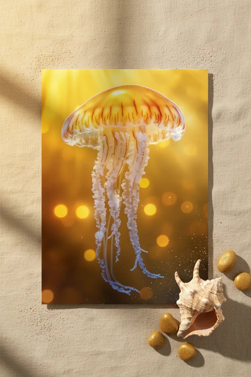 A Aurora — Poster de parede minimalista ouro âmbar medusa dourada luz