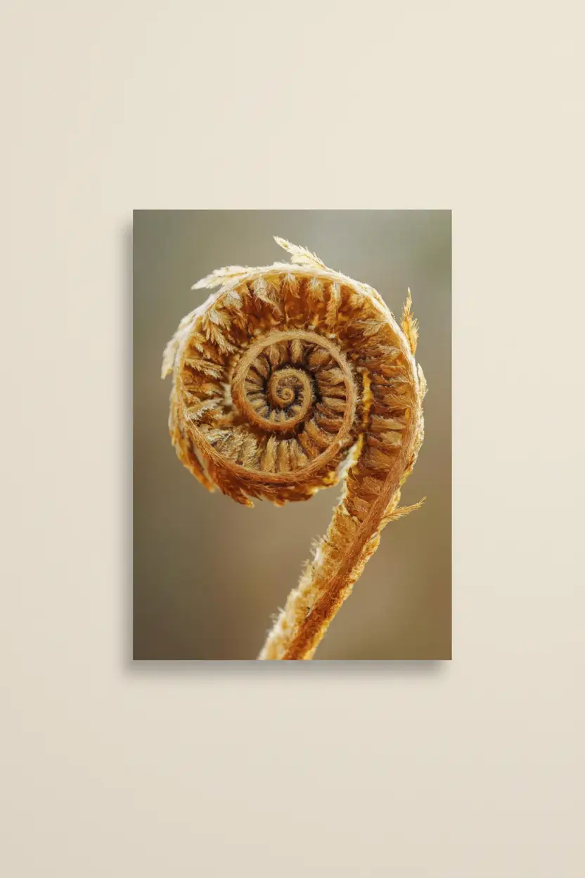 O Cajado de Ouro — Poster de parede minimalista ouro castanho samambaia espiral