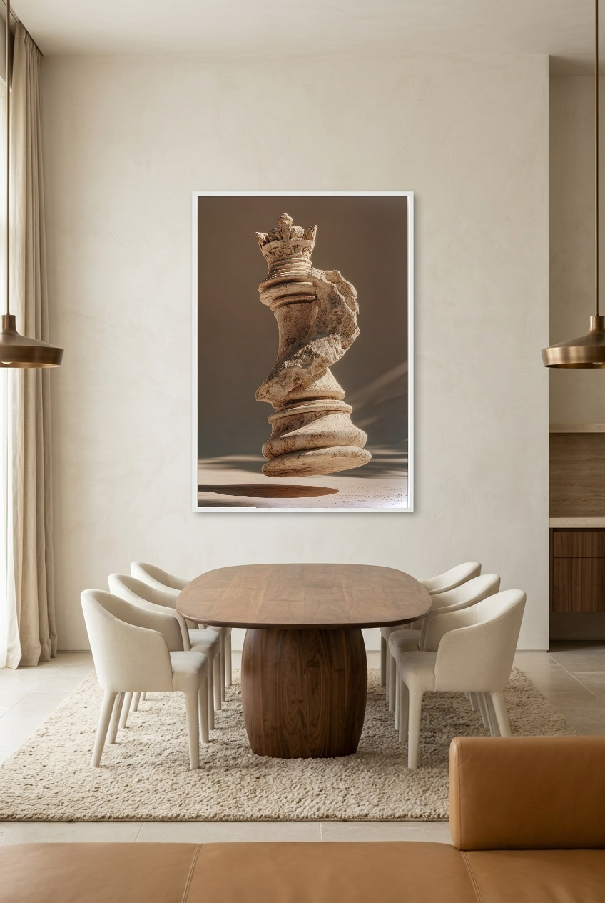 Le Roi Fissuré — poster com moldura branca numa sala de jantar