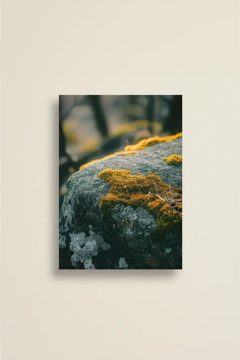 The Living Stone — Gold minimalist moss rock wall poster