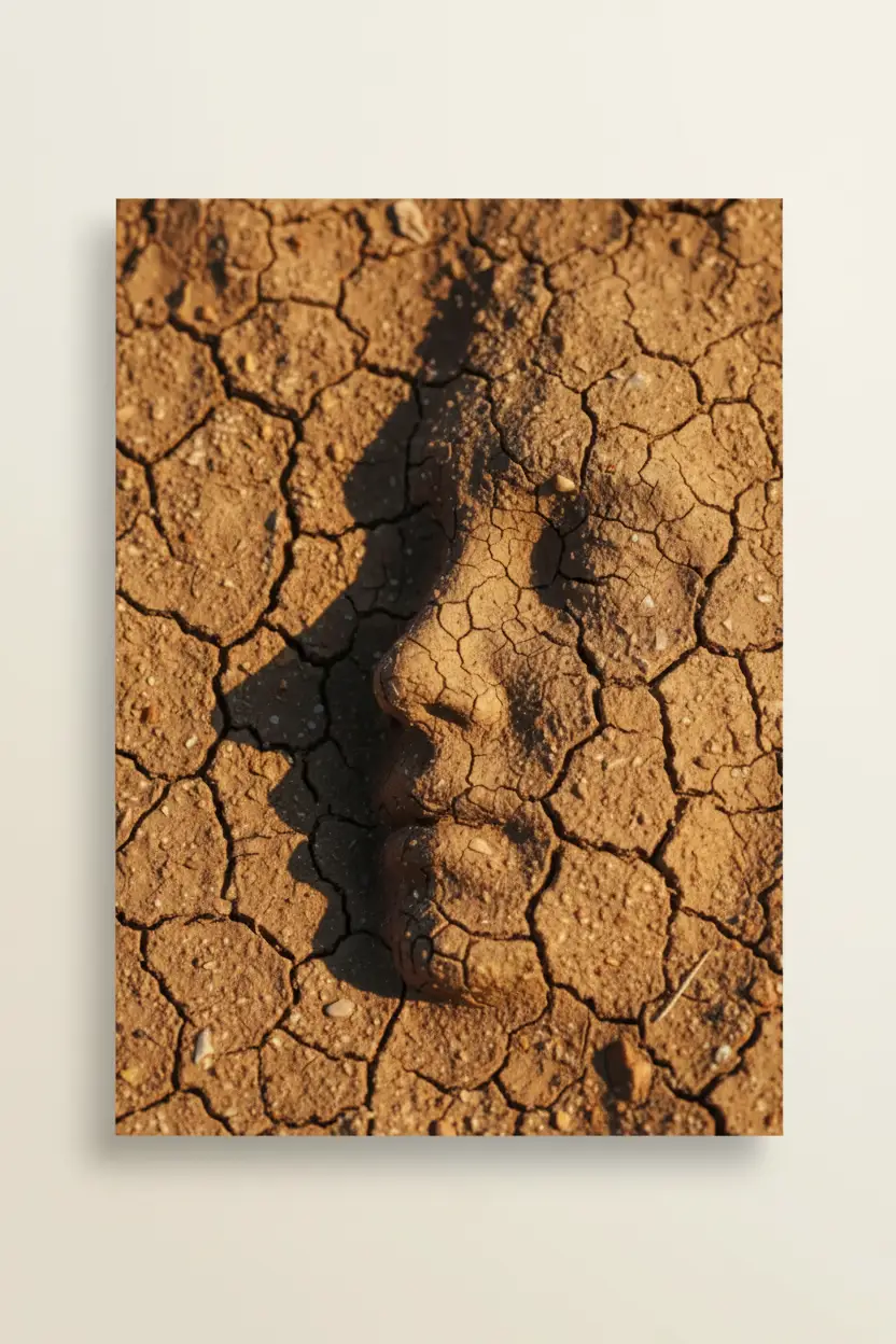 Le Profil de Terre — Affiche murale minimaliste brun ocre visage abstrait, affiche murale minimaliste avec cadre bois, décoration murale salon ou chambre, style méditerranéen