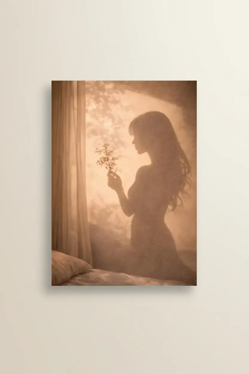 La Fleur du Matin — Minimalistische wandposter gouden silhouet bloem
