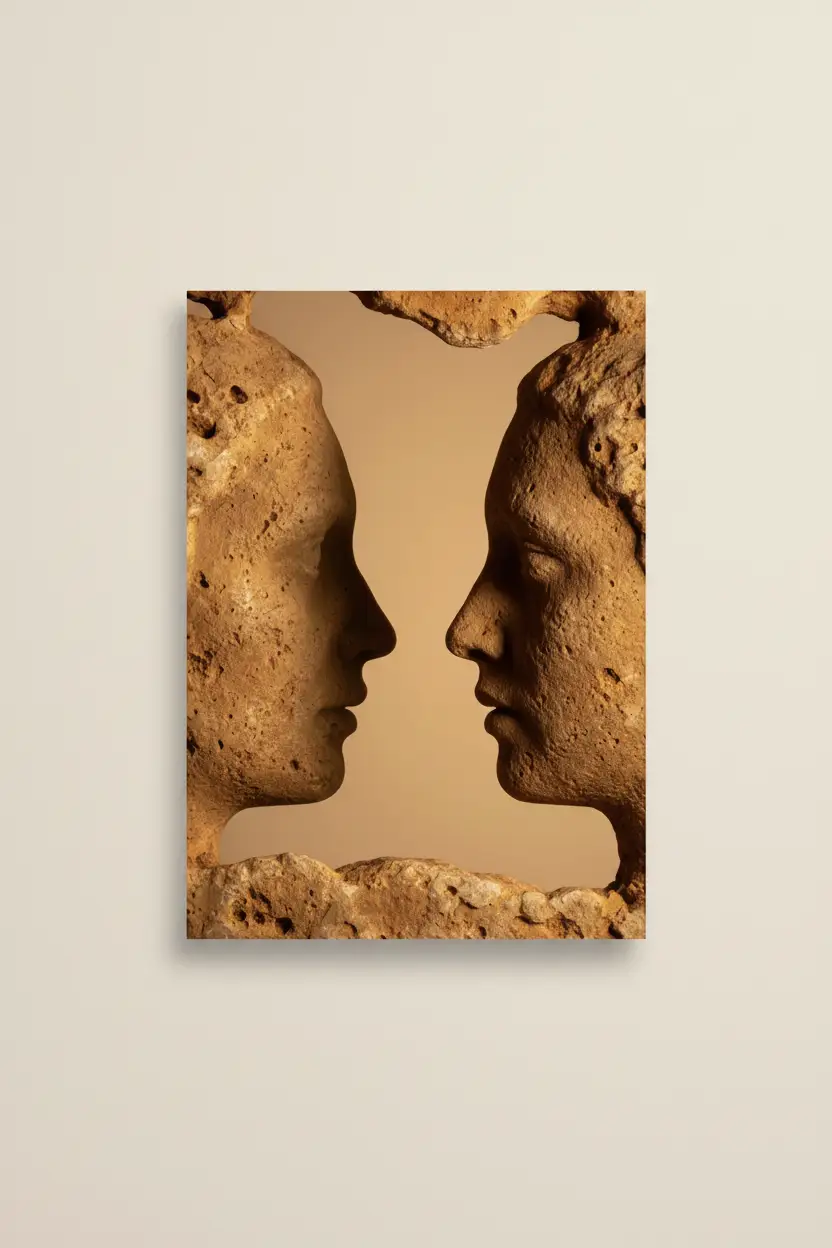 La Rencontre — Poster de parede minimalista ouro areia rosto abstrato