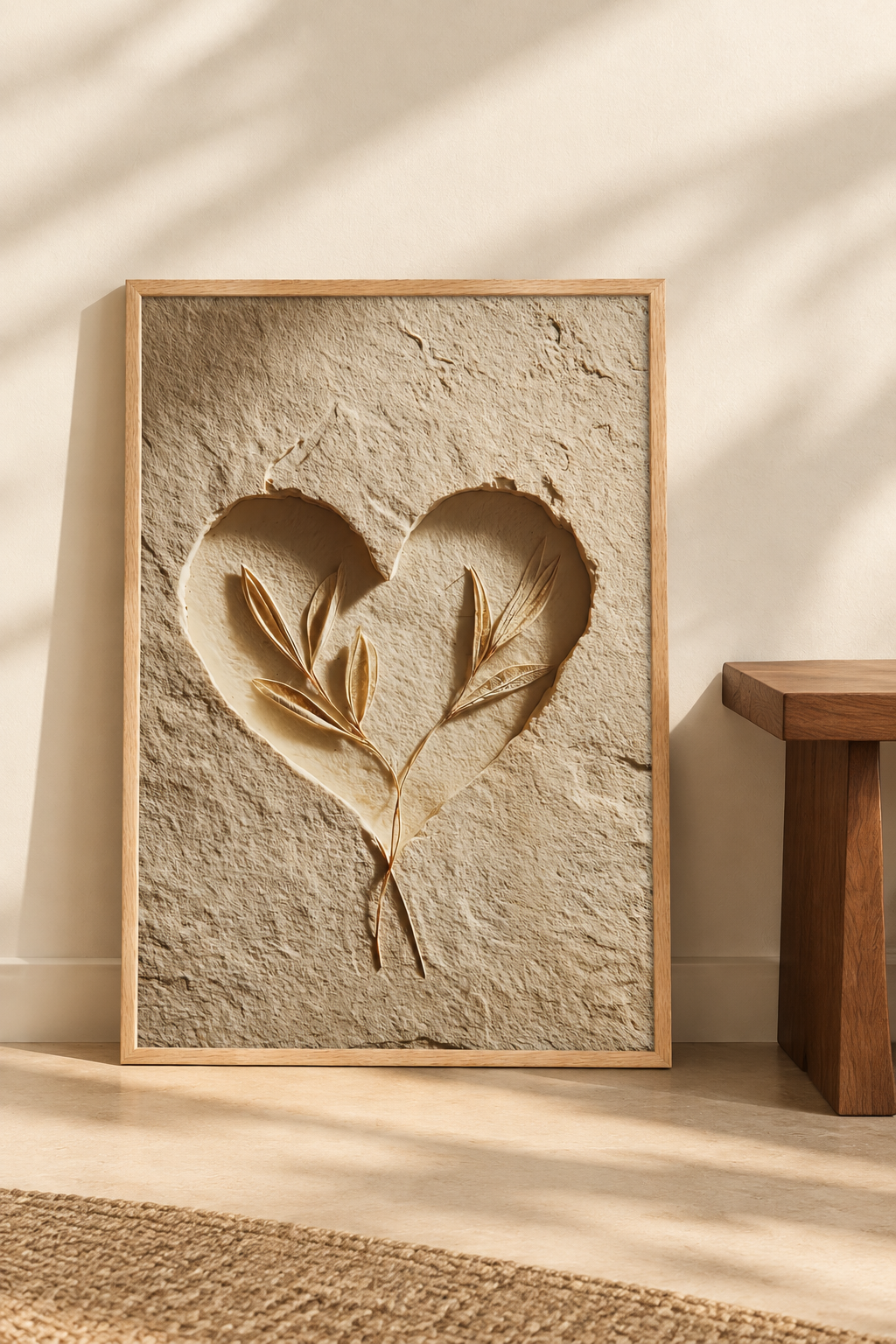 Poster The Two-Branch Heart resting on the floor against a wall
