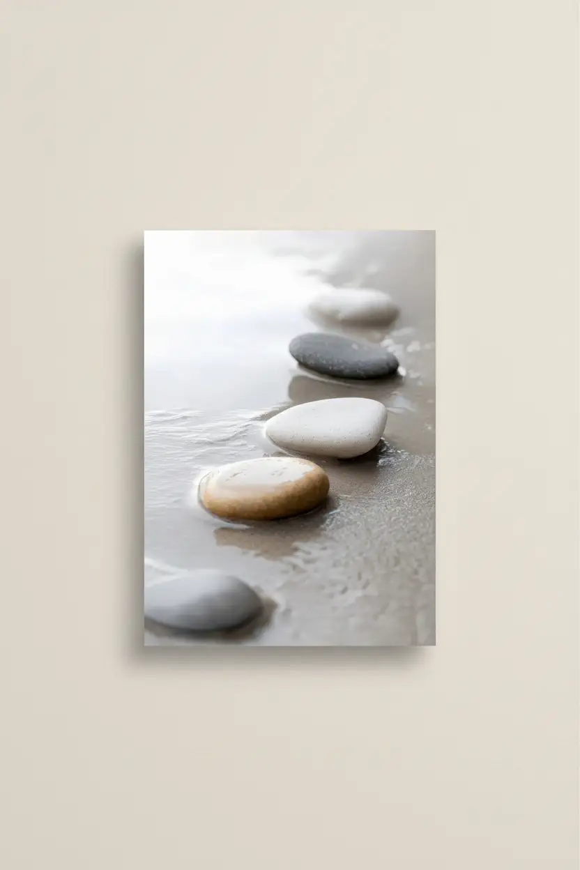 Laissés par la Vague — Affiche murale minimaliste galet blanc gris beige — affiche murale minimaliste | Cassili-home