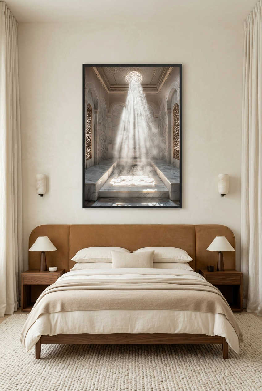 Le Hammam — poster in a black frame in a bedroom