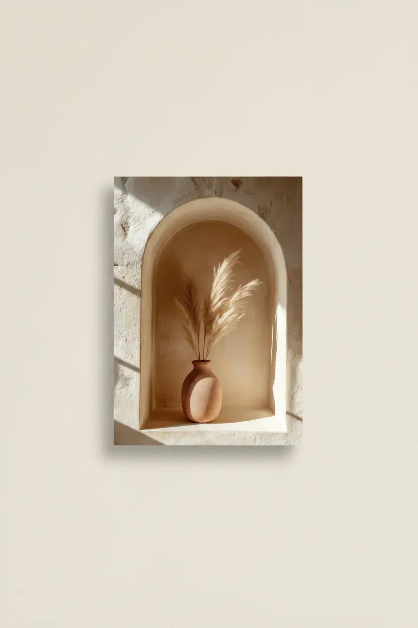 A Alcova Dourada — Poster de parede minimalista bege ervas pampas