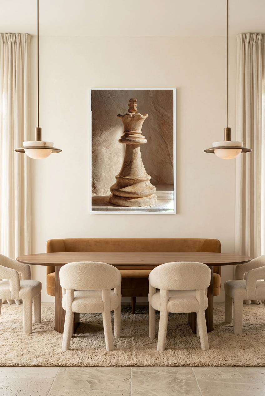 Le Roi de Travertin — poster con cornice bianca in una sala da pranzo