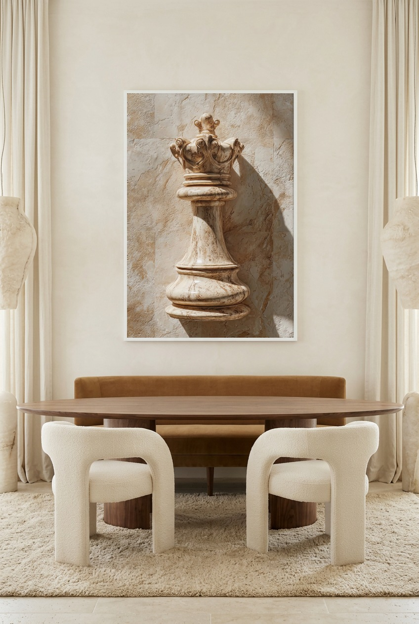 Le Roi Couronné — poster con cornice bianca in una sala da pranzo