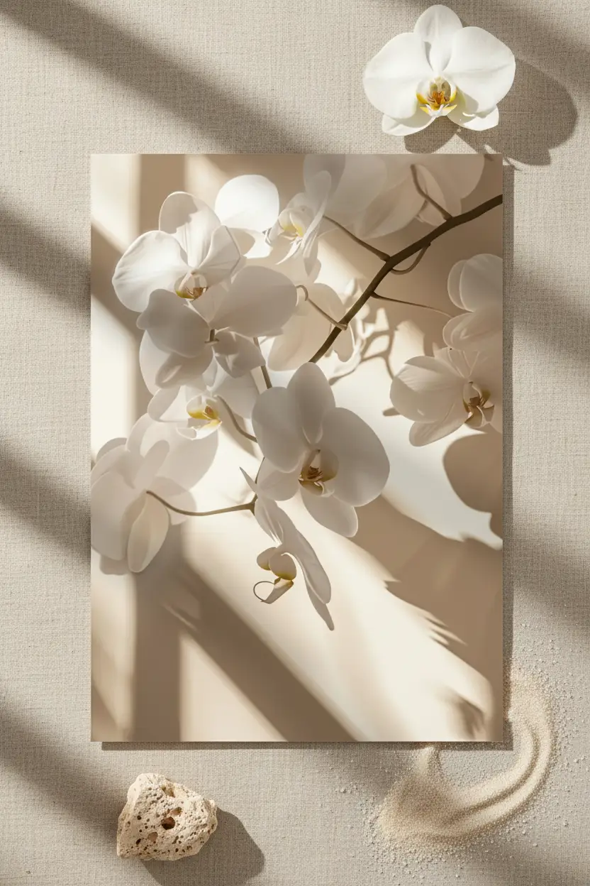 The Light Orchid — Ivory minimalist orchid wall poster