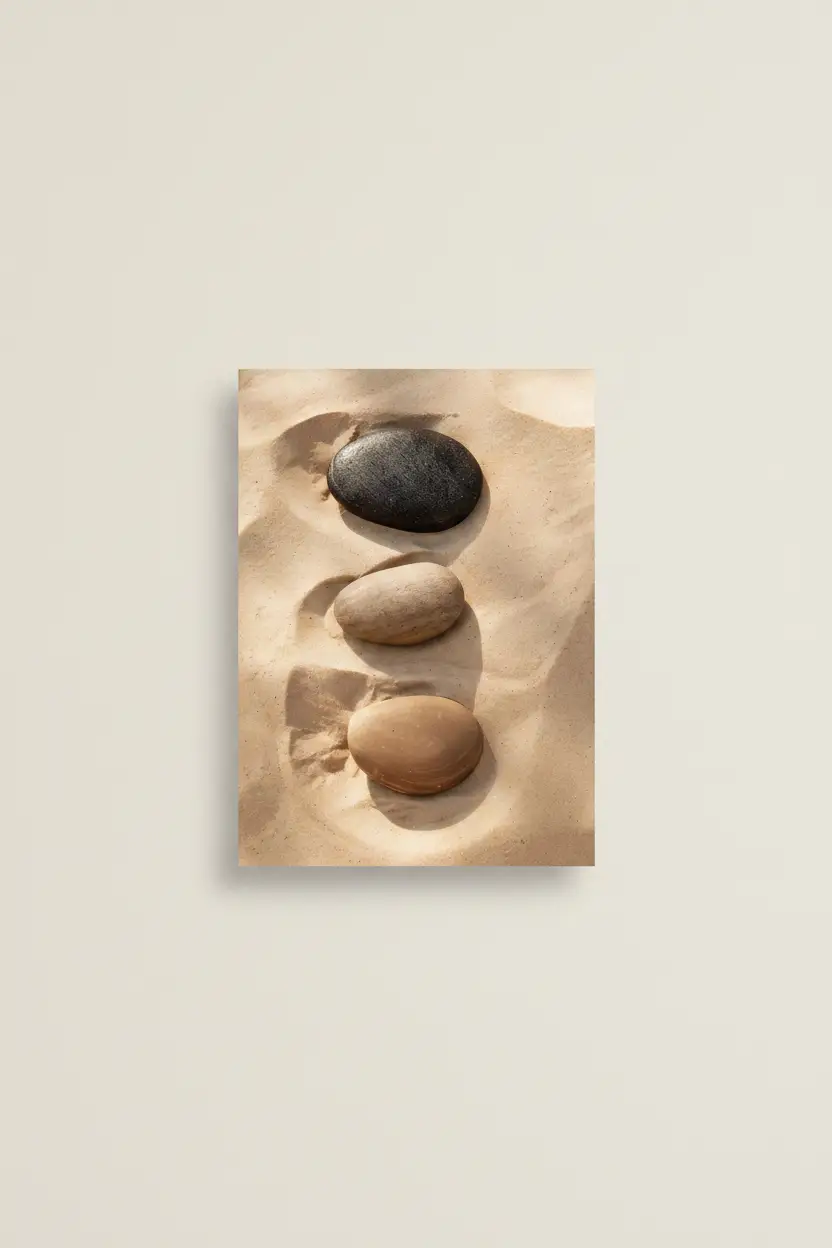 Trois Silences — Affiche murale minimaliste galet noir beige sable — affiche murale minimaliste | Cassili-home