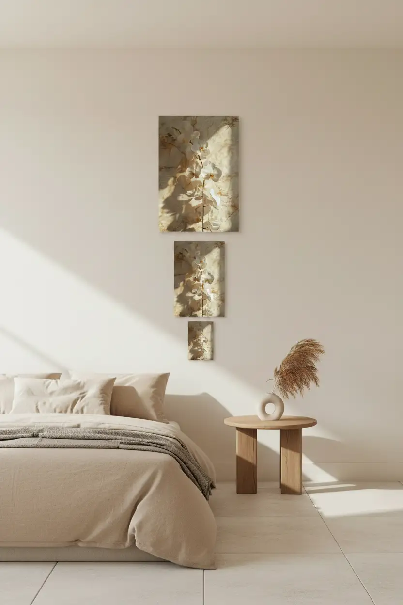 Die Goldene Orchidee – Minimalistisches florales Wandposter in Elfenbein