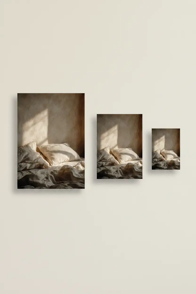 L'Aube sur le Lin — Affiche murale minimaliste sable linge, affiche murale minimaliste avec cadre bois, décoration murale salon ou chambre, style méditerranéen