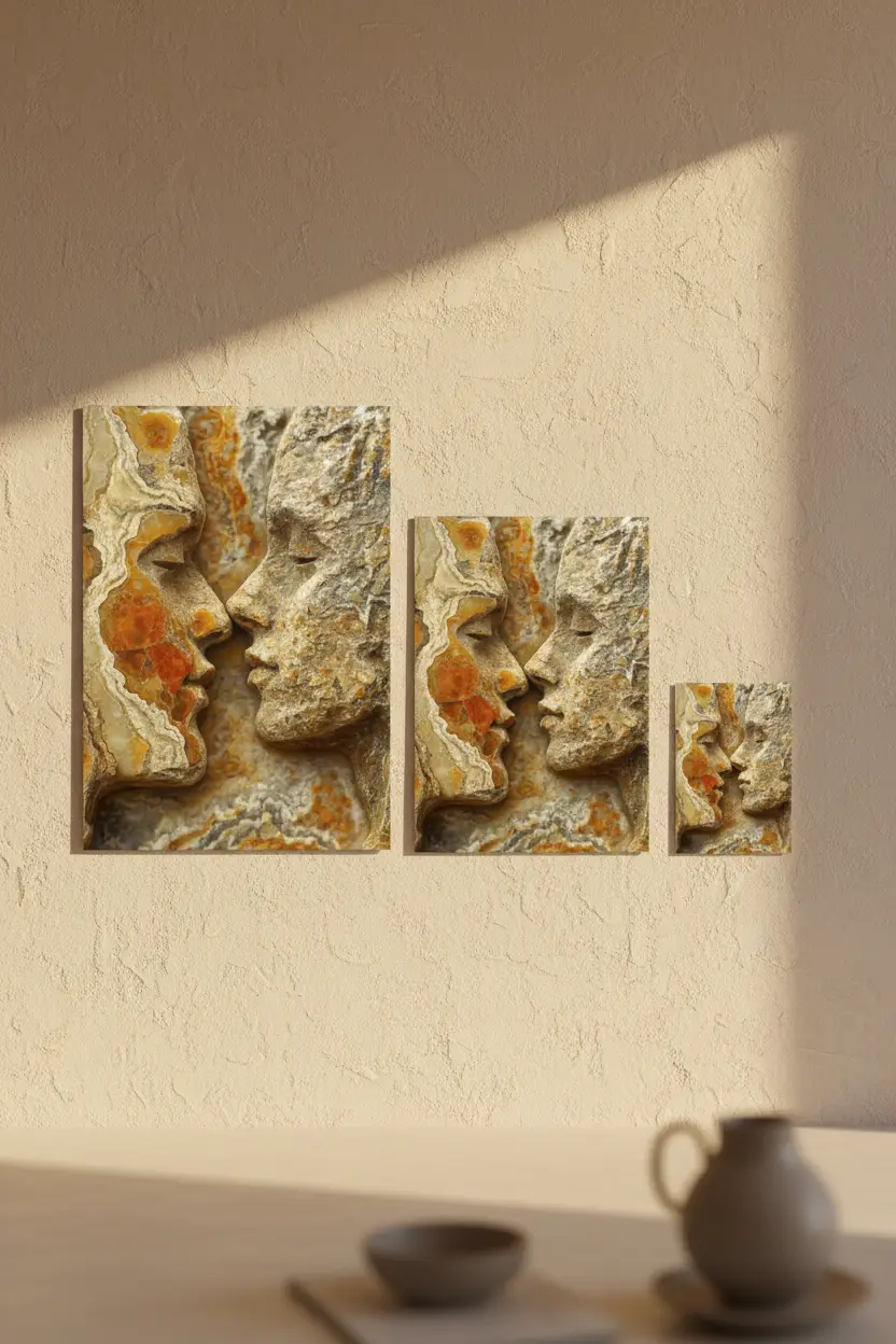 Brasas — Poster de parede minimalista terracota dois rostos ónix