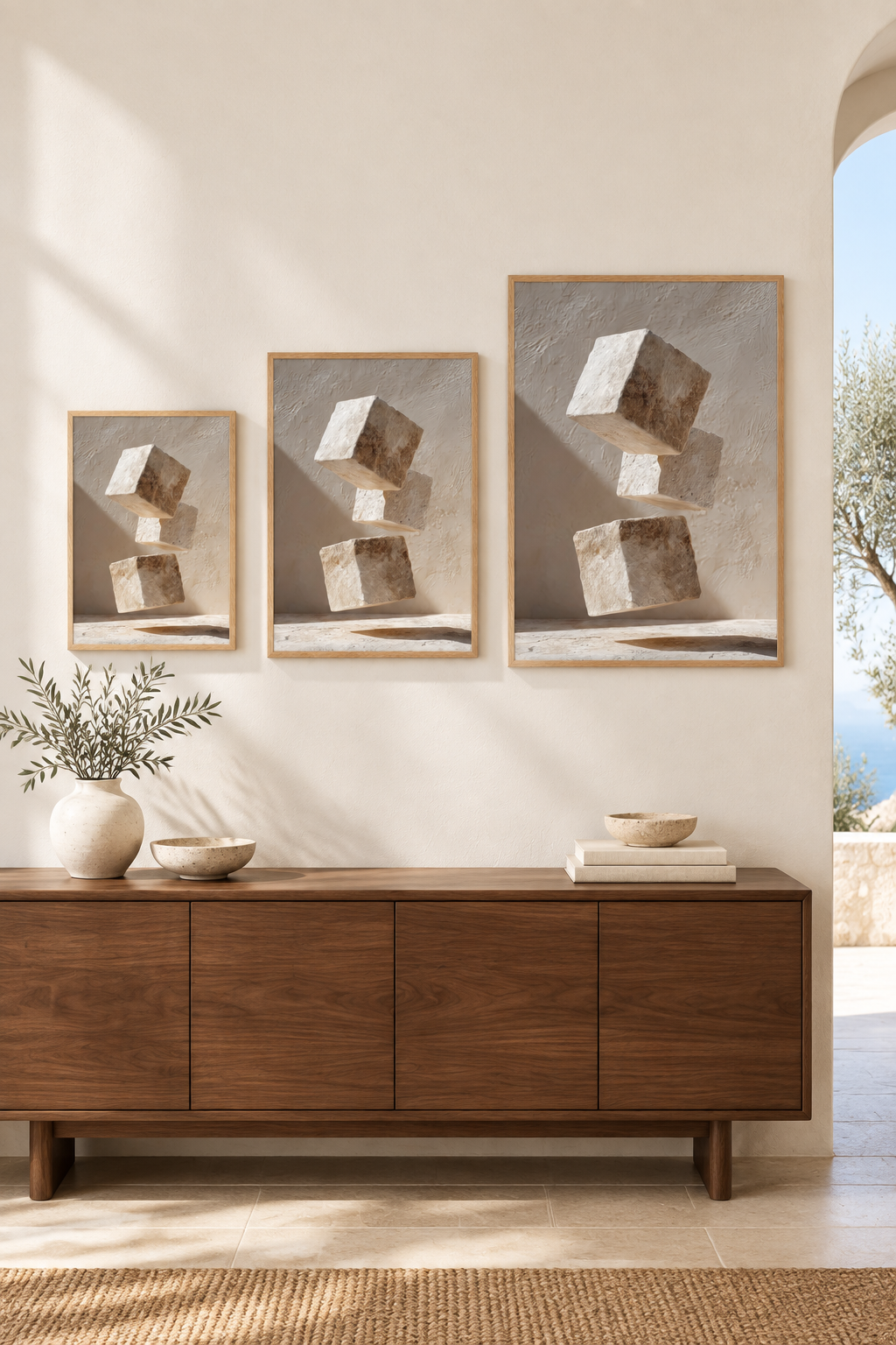 The Three Cubes in three sizes on one wall