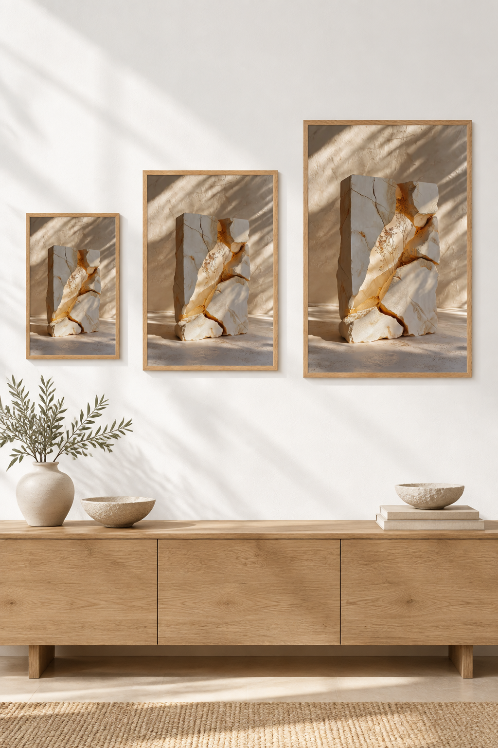 The Split Marble in three sizes on one wall