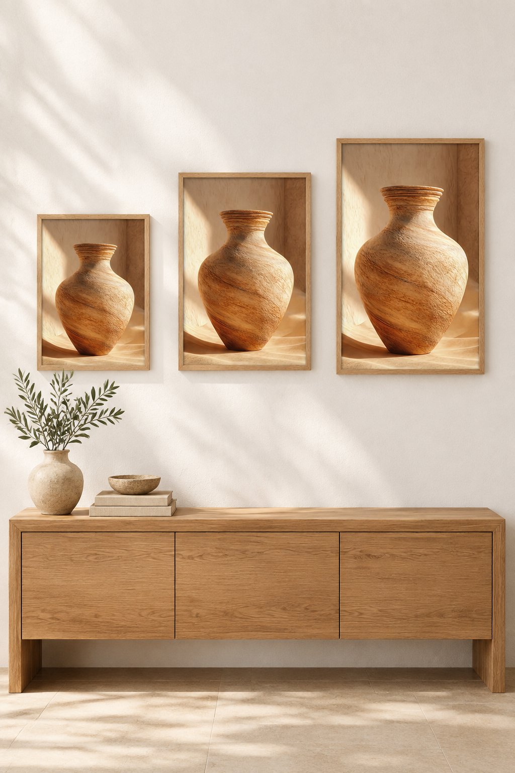 The Veined Vase in three sizes on one wall