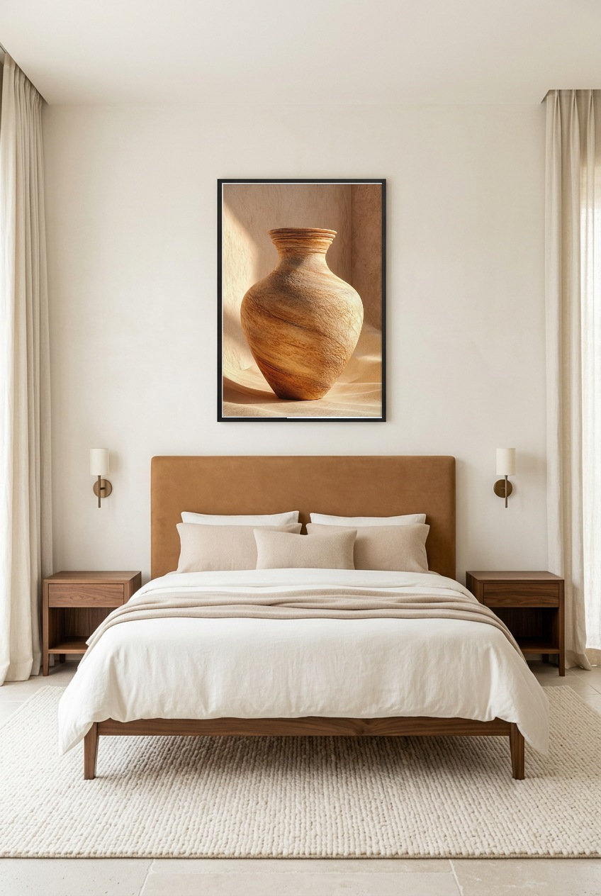 Le Vase Veiné — poster con cornice nera in una camera da letto