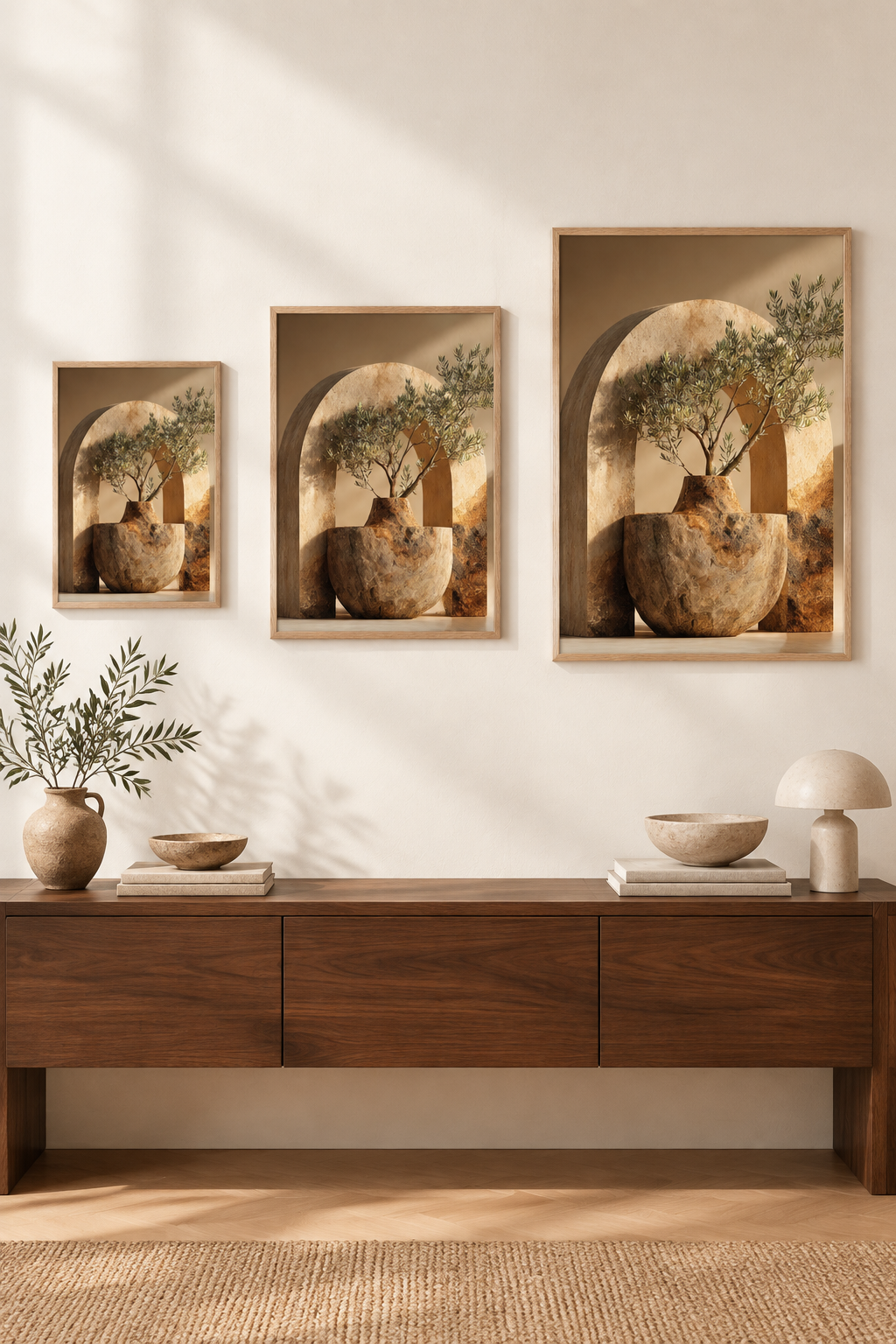The Olive Tree in the Bowl in three sizes on one wall