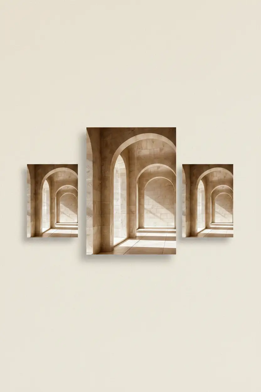 De Steenportiek — Minimalistische beige architectuur muuraffiche  